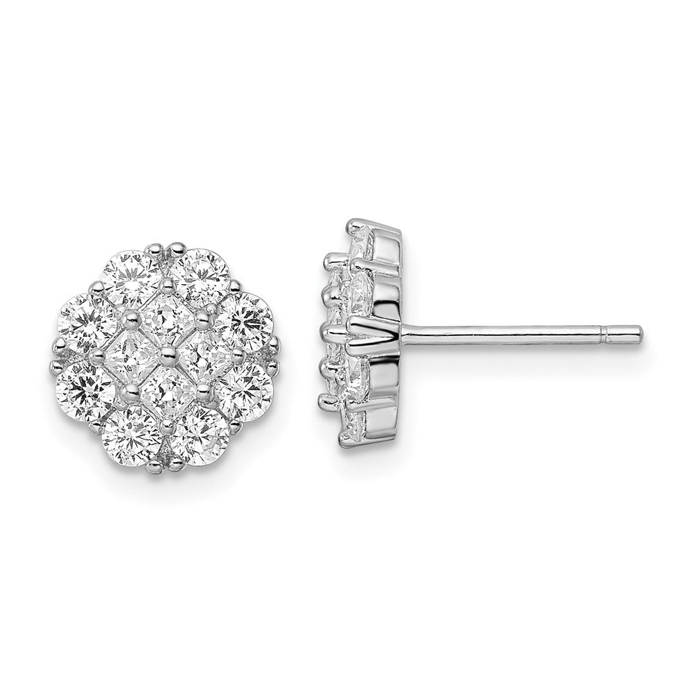 Sterlingsilber Rhodiniert Poliert Zirkonia Cluster Blume Ohrstecker