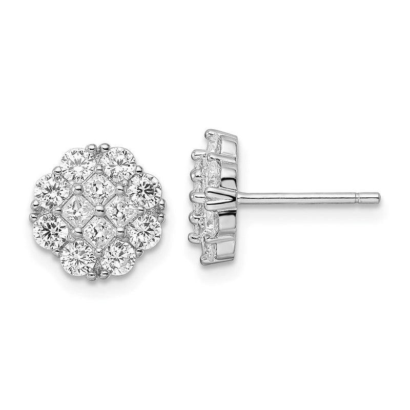 Sterlingsilber Rhodiniert Poliert Zirkonia Cluster Blume Ohrstecker