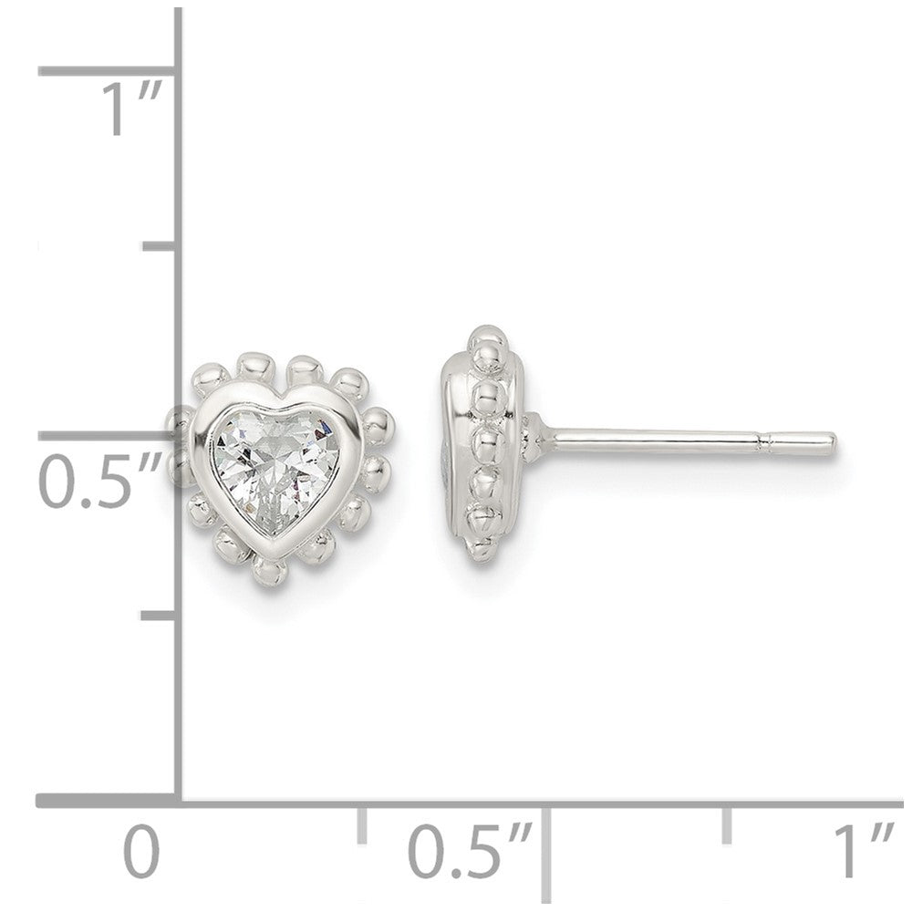 Sterlingsilber Poliert & Gekugelt Kante Herz Zirkonia Ohrstecker