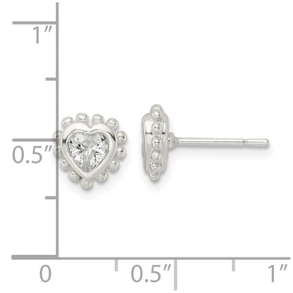Sterlingsilber Poliert & Gekugelt Kante Herz Zirkonia Ohrstecker