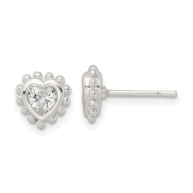 Sterlingsilber Poliert & Gekugelt Kante Herz Zirkonia Ohrstecker