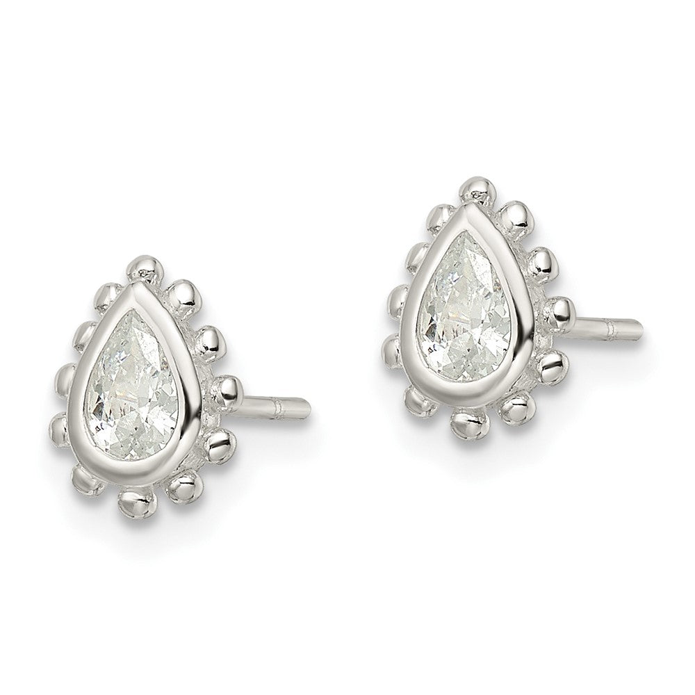 Sterlingsilber Poliert & Gekugelt Kante Tropfen Zirkonia Ohrstecker