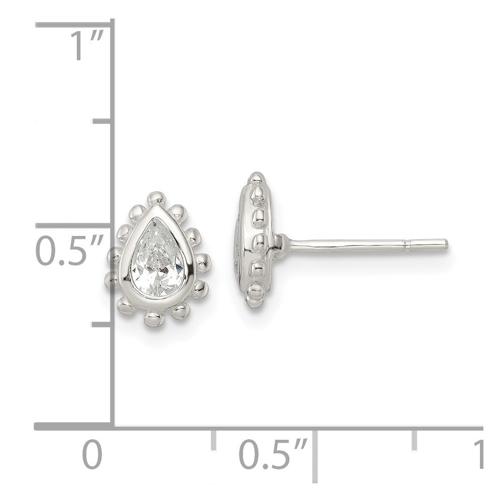 Sterlingsilber Poliert & Gekugelt Kante Tropfen Zirkonia Ohrstecker
