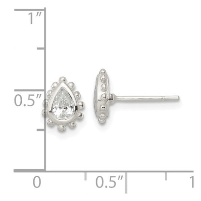 Sterlingsilber Poliert & Gekugelt Kante Tropfen Zirkonia Ohrstecker