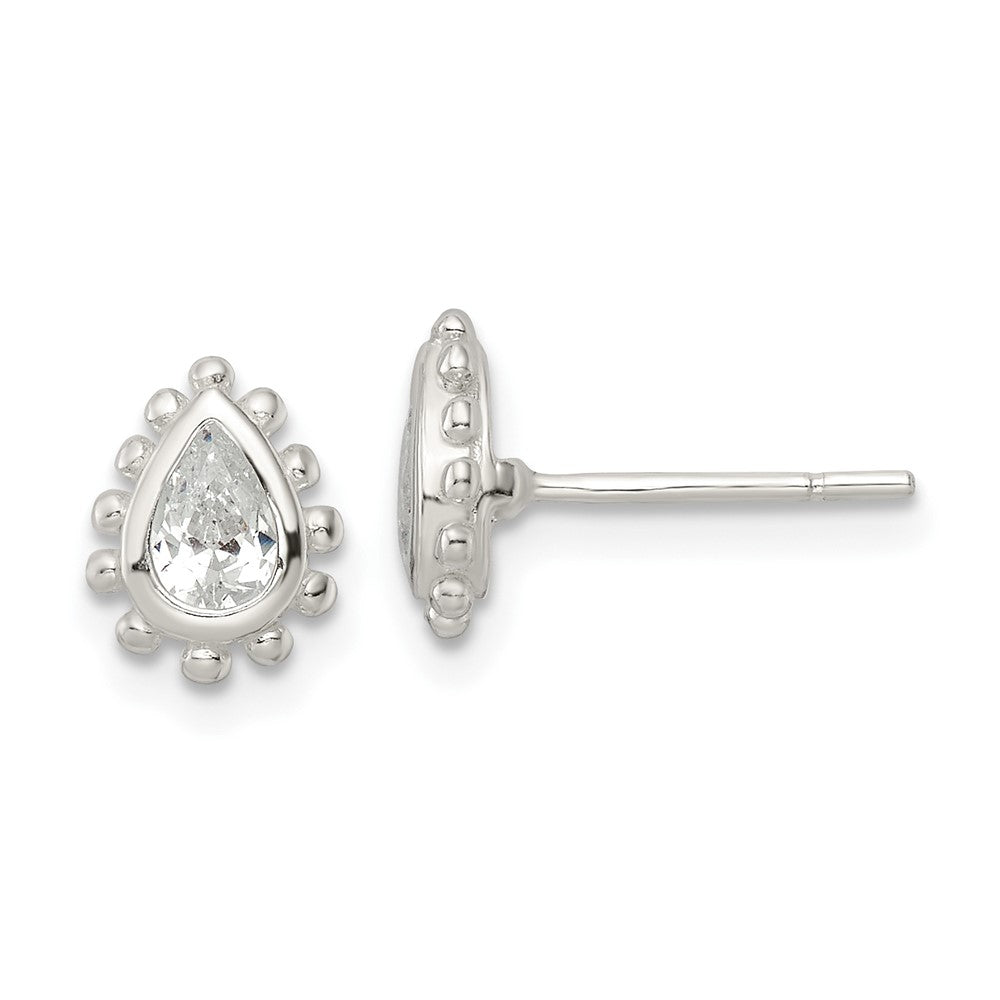 Sterlingsilber Poliert & Gekugelt Kante Tropfen Zirkonia Ohrstecker