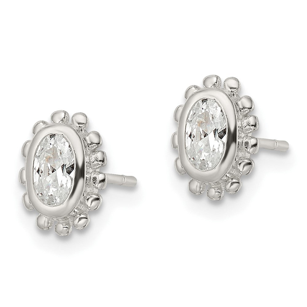 Sterlingsilber Poliert & Gekugelt Kante Oval Zirkonia Ohrstecker