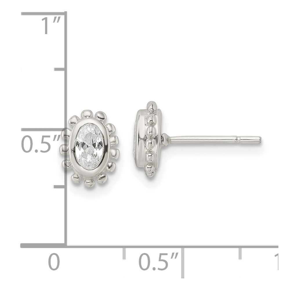 Sterlingsilber Poliert & Gekugelt Kante Oval Zirkonia Ohrstecker