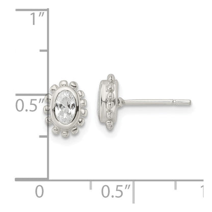 Sterlingsilber Poliert & Gekugelt Kante Oval Zirkonia Ohrstecker