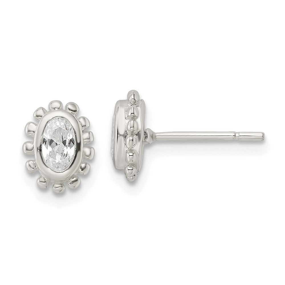 Sterlingsilber Poliert & Gekugelt Kante Oval Zirkonia Ohrstecker