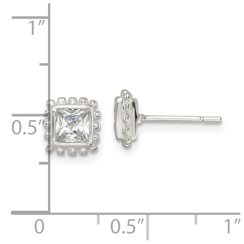 Sterlingsilber Poliert & Gekugelt Kante Quadratisch Zirkonia Ohrstecker