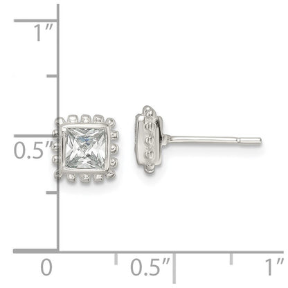 Sterlingsilber Poliert & Gekugelt Kante Quadratisch Zirkonia Ohrstecker