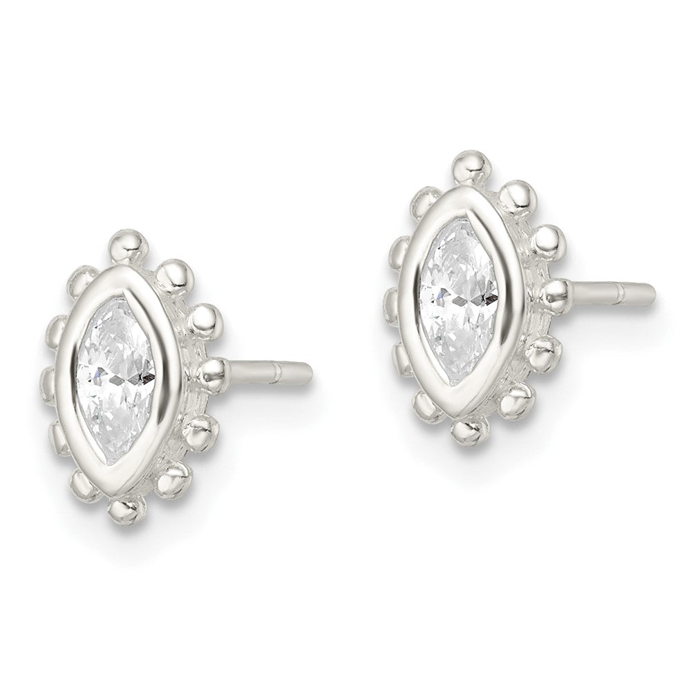Sterlingsilber Poliert & Gekugelt Kante Marquise Zirkonia Ohrstecker
