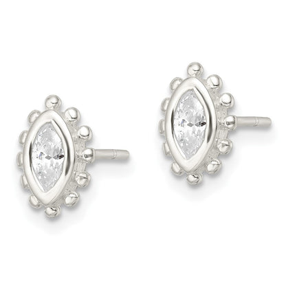 Sterlingsilber Poliert & Gekugelt Kante Marquise Zirkonia Ohrstecker