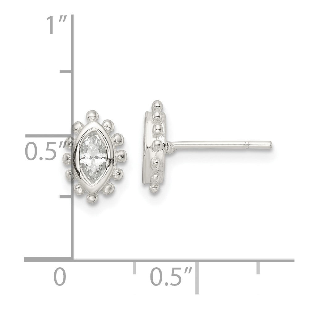 Sterlingsilber Poliert & Gekugelt Kante Marquise Zirkonia Ohrstecker