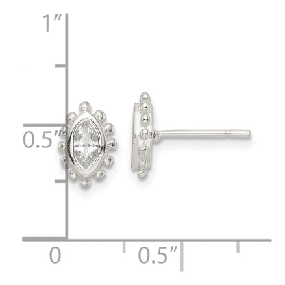 Sterlingsilber Poliert & Gekugelt Kante Marquise Zirkonia Ohrstecker