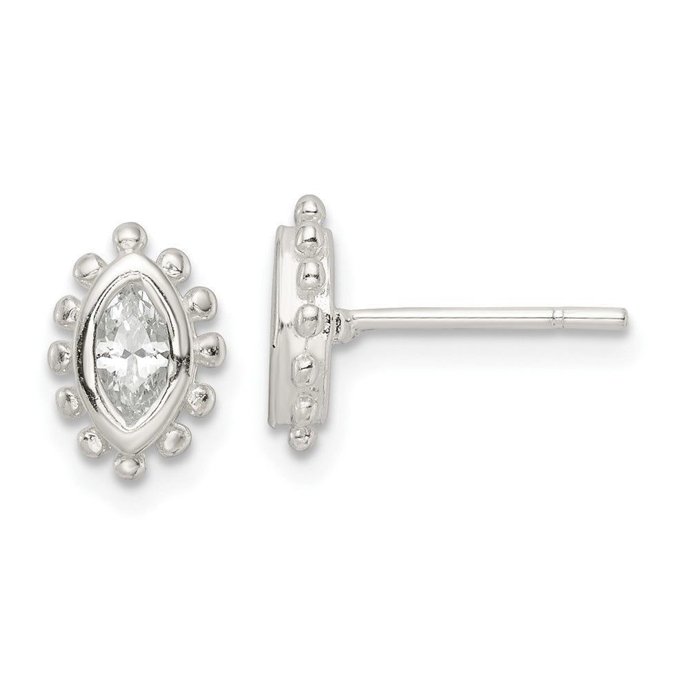 Sterlingsilber Poliert & Gekugelt Kante Marquise Zirkonia Ohrstecker