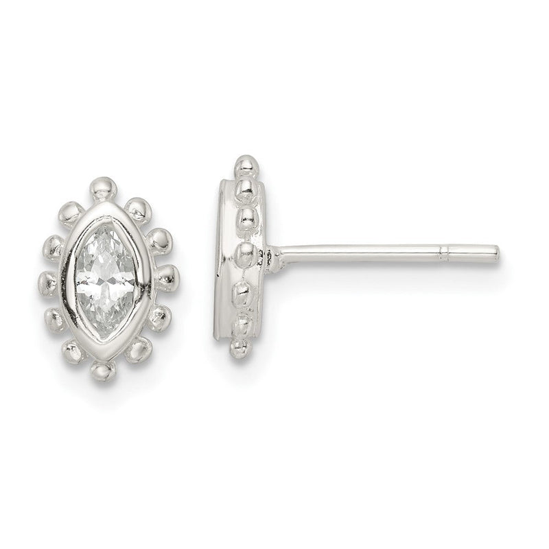 Sterlingsilber Poliert & Gekugelt Kante Marquise Zirkonia Ohrstecker