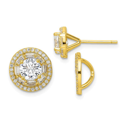Sterlingsilber Goldfarben Poliert 6mm Zirkonia Ohrstecker mit Jacken Ohrringe