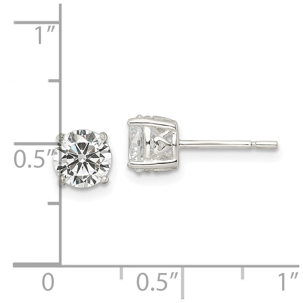 Sterlingsilber Poliert 6mm Rund Zirkonia Herz Korb Set Ohrstecker