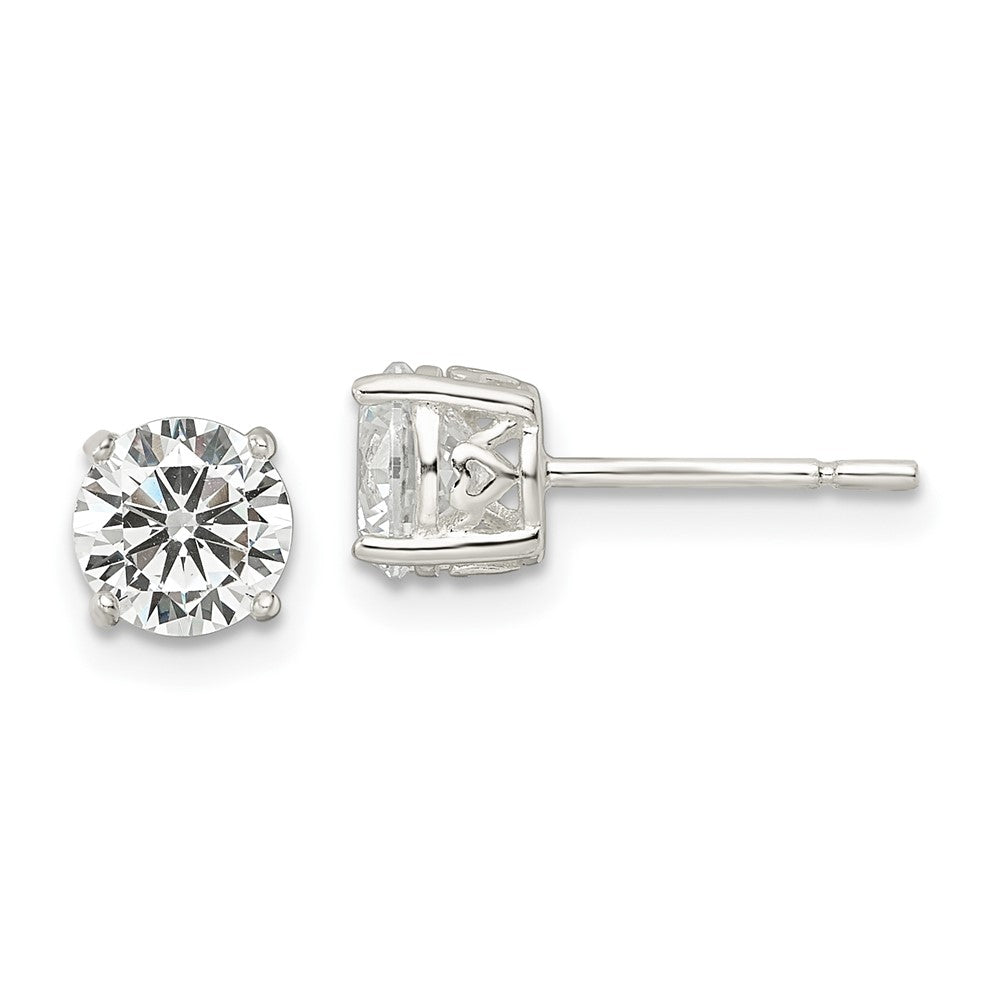 Sterlingsilber Poliert 6mm Rund Zirkonia Herz Korb Set Ohrstecker