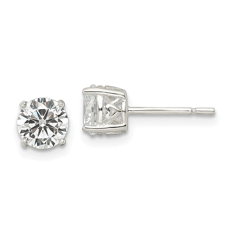 Sterlingsilber Poliert 6mm Rund Zirkonia Herz Korb Set Ohrstecker