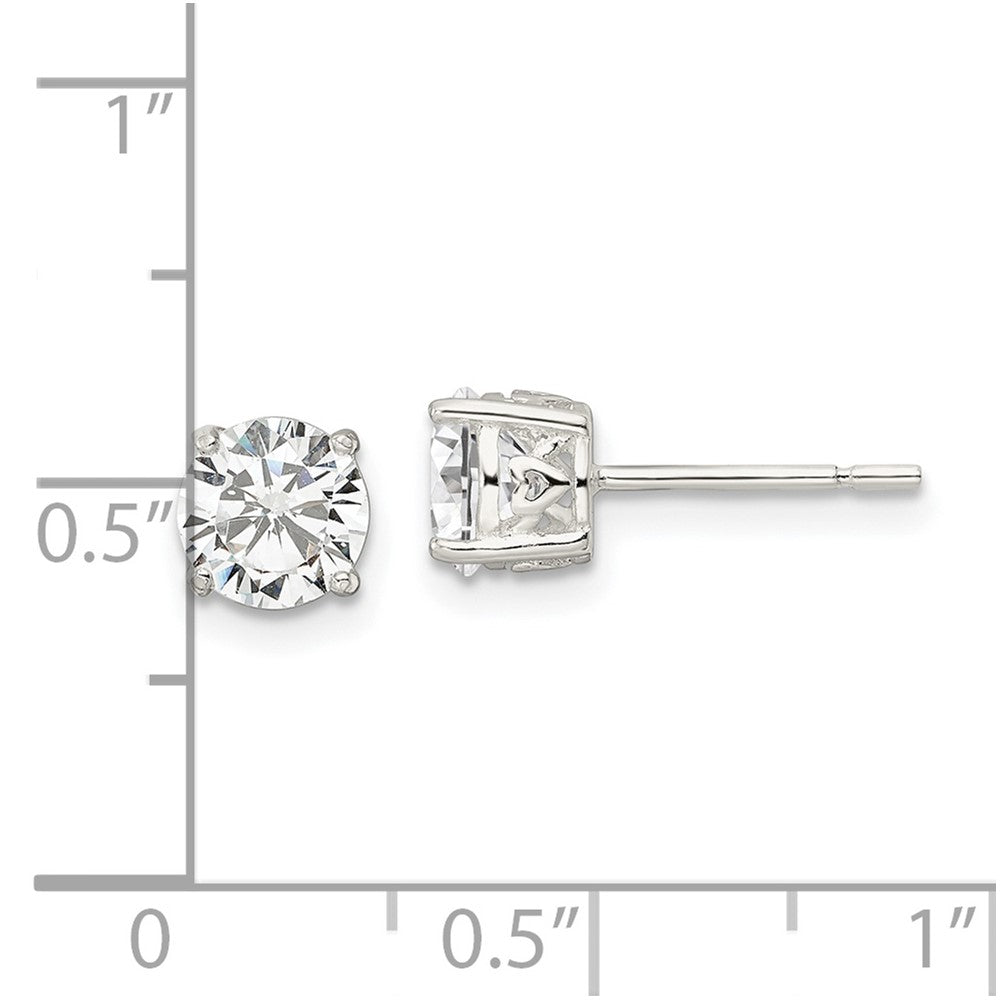Sterlingsilber Poliert 6mm Rund Zirkonia Herz Korb Set Ohrstecker