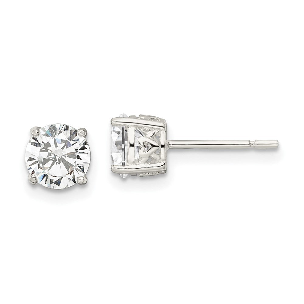 Sterlingsilber Poliert 6mm Rund Zirkonia Herz Korb Set Ohrstecker