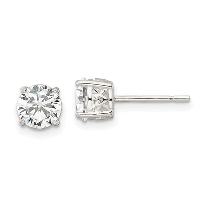 Sterlingsilber Poliert 6mm Rund Zirkonia Herz Korb Set Ohrstecker