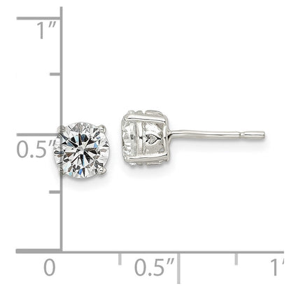 Sterlingsilber Poliert 6mm Rund Zirkonia Herz Korb Set Ohrstecker