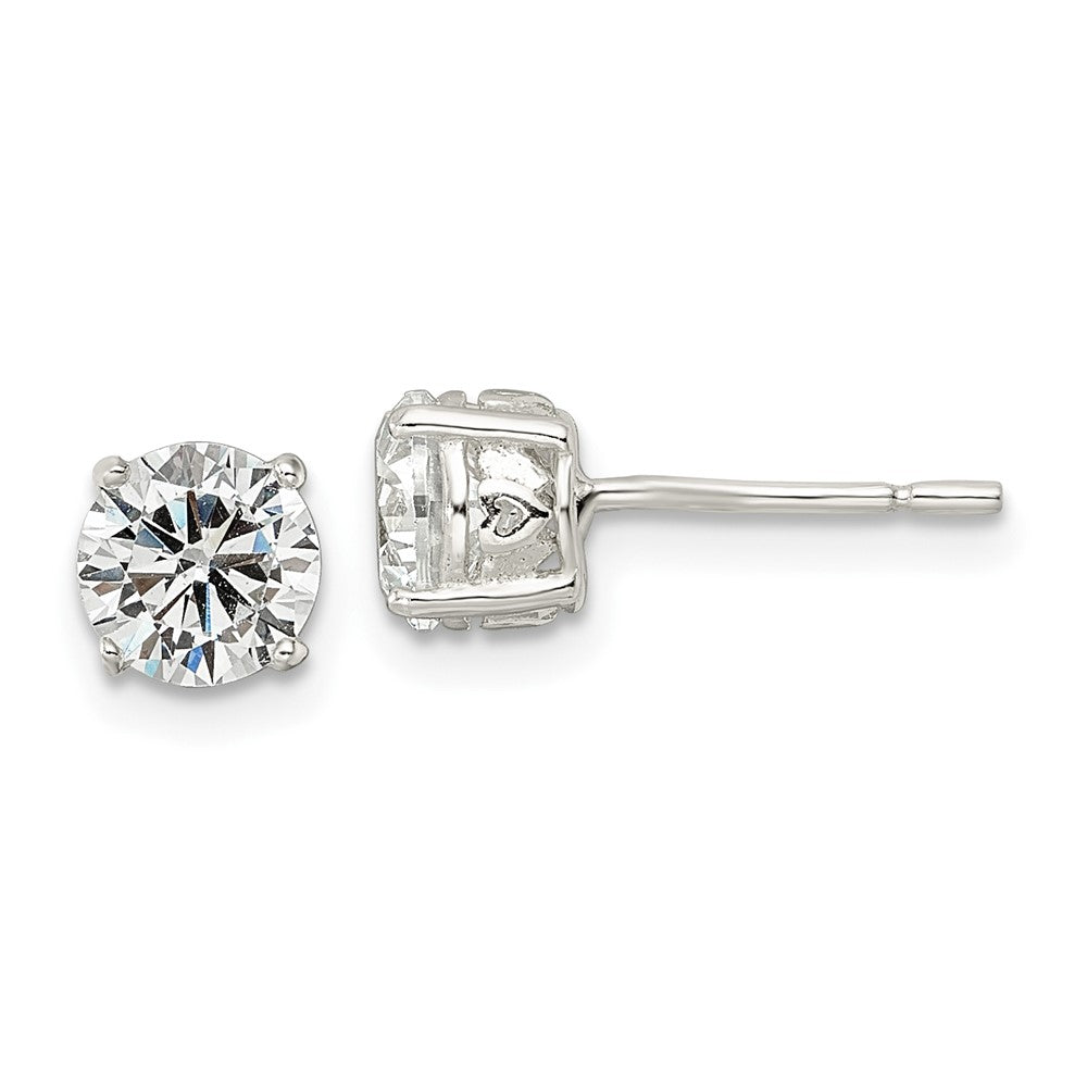 Sterlingsilber Poliert 6mm Rund Zirkonia Herz Korb Set Ohrstecker