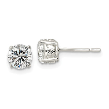 Sterlingsilber Poliert 6mm Rund Zirkonia Herz Korb Set Ohrstecker