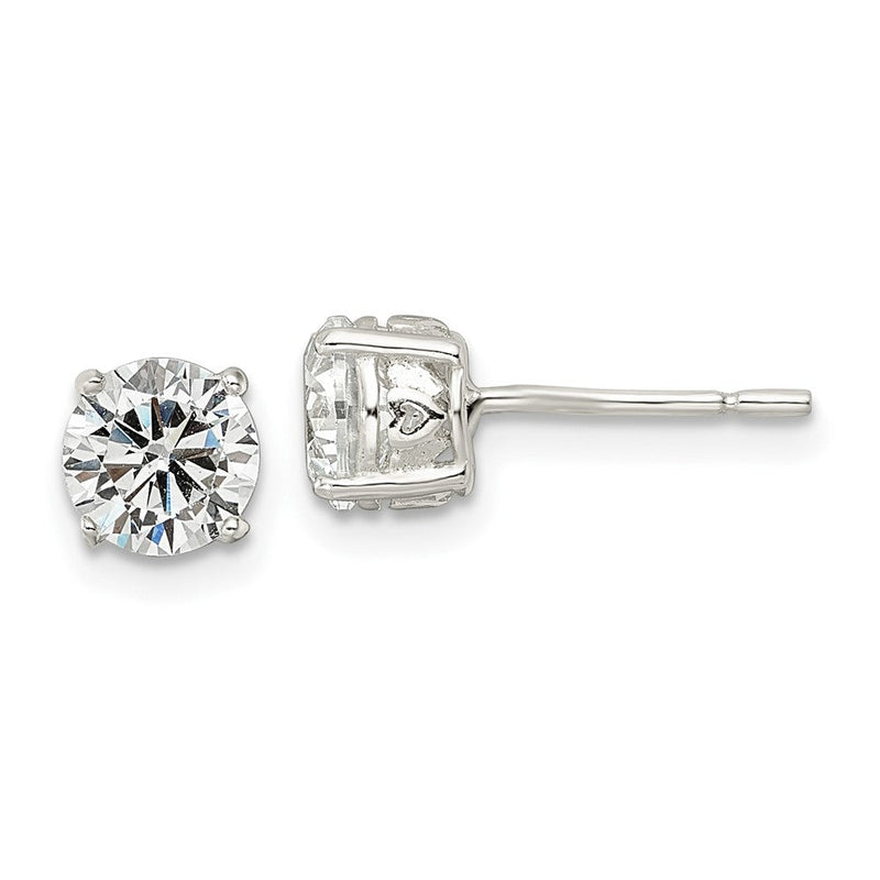 Sterlingsilber Poliert 6mm Rund Zirkonia Herz Korb Set Ohrstecker