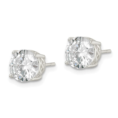 Sterlingsilber Poliert 8mm Rund Zirkonia Unendlichkeit Korb Set Ohrstecker