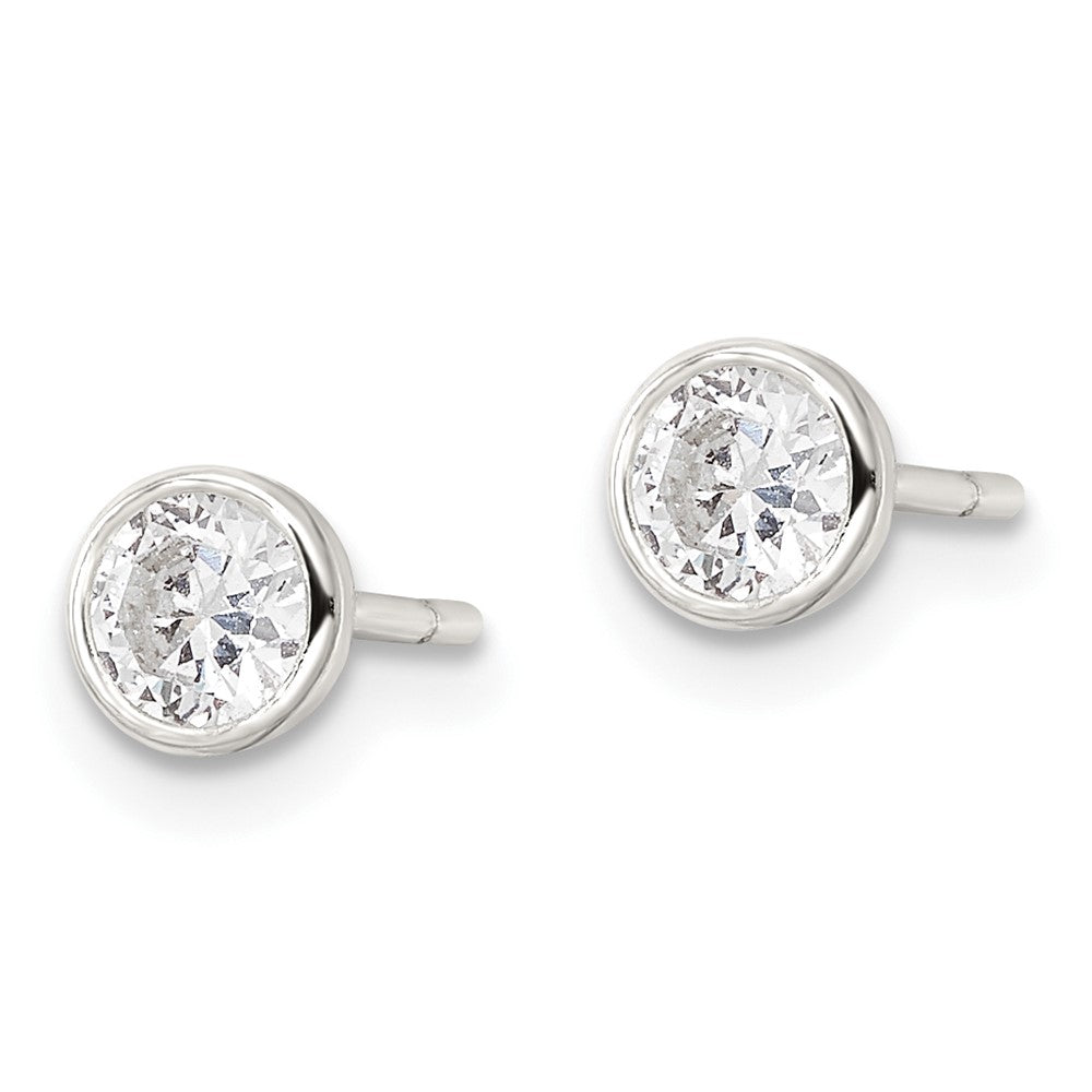 Sterlingsilber Poliert 4mm Rund Zirkonia Zargenfassung Set Ohrstecker