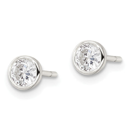 Sterlingsilber Poliert 4mm Rund Zirkonia Zargenfassung Set Ohrstecker