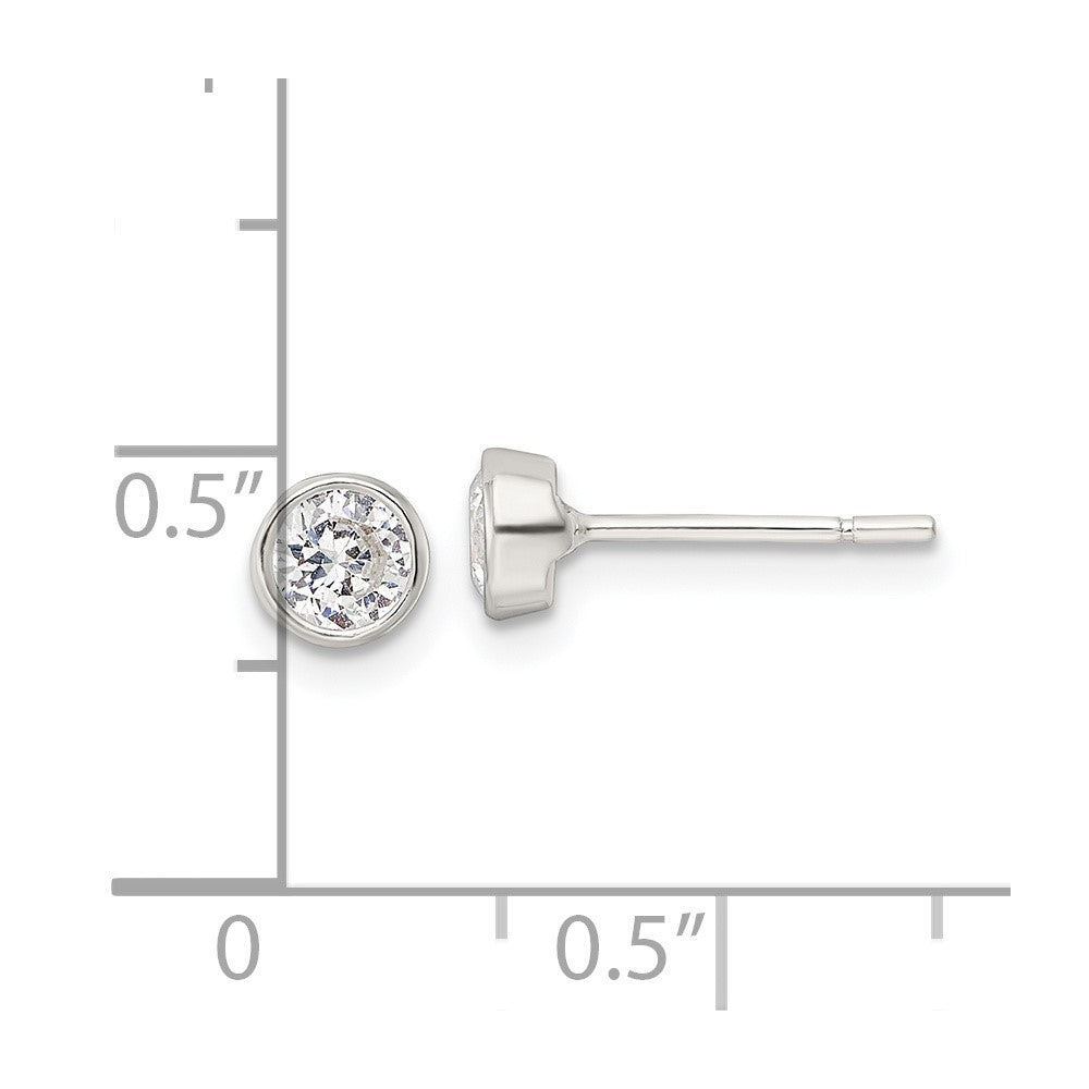 Sterlingsilber Poliert 4mm Rund Zirkonia Zargenfassung Set Ohrstecker