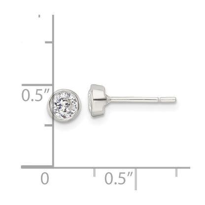 Sterlingsilber Poliert 4mm Rund Zirkonia Zargenfassung Set Ohrstecker