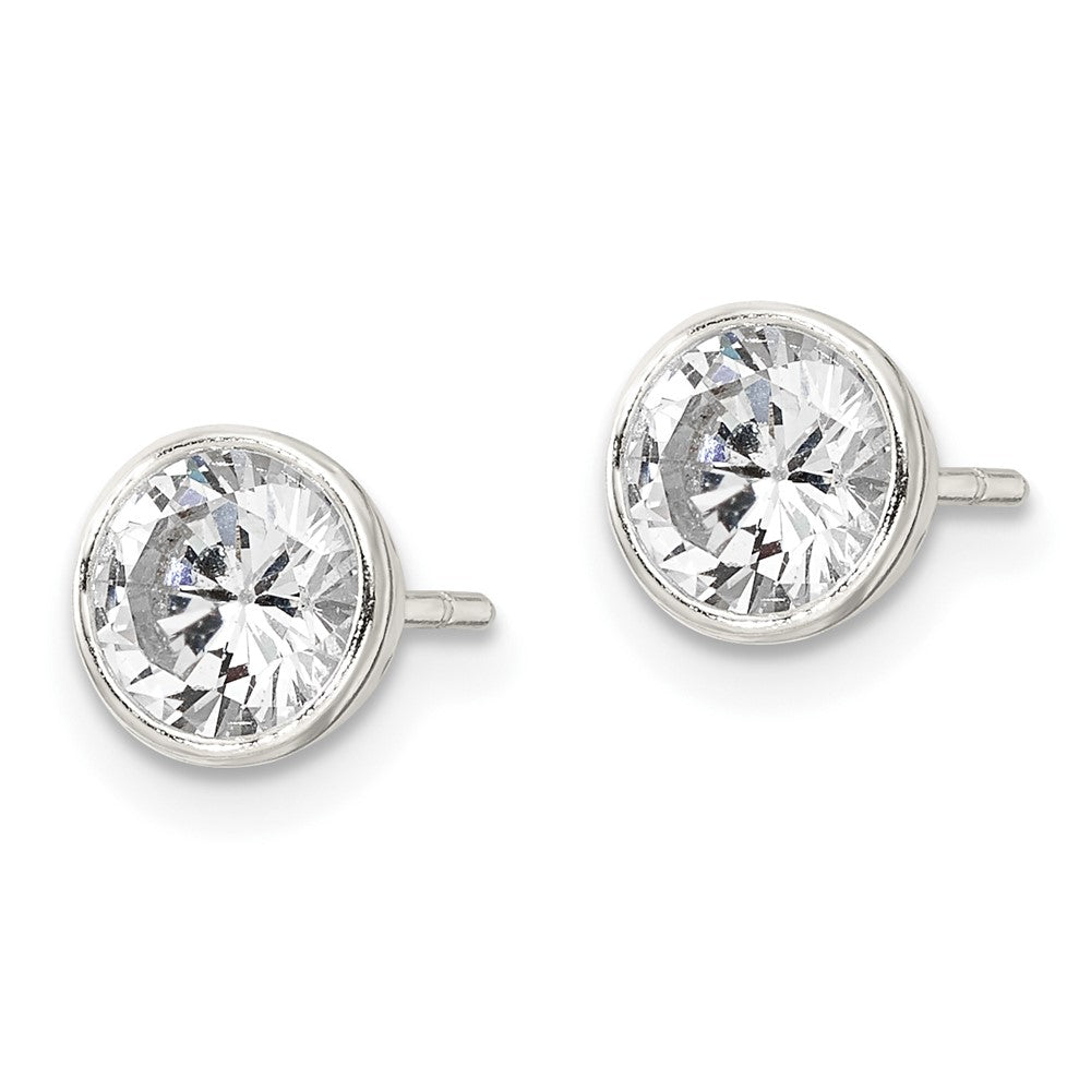 Sterlingsilber Poliert 6mm Rund Zirkonia Zargenfassung Set Ohrstecker