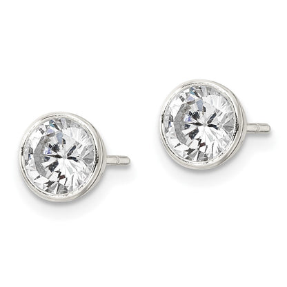 Sterlingsilber Poliert 6mm Rund Zirkonia Zargenfassung Set Ohrstecker