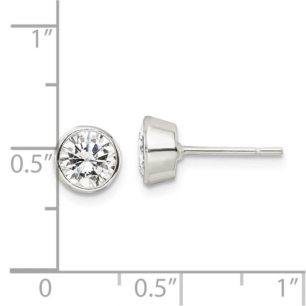 Sterlingsilber Poliert 6mm Rund Zirkonia Zargenfassung Set Ohrstecker