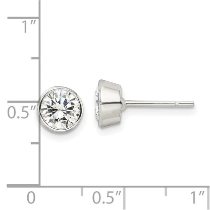 Sterlingsilber Poliert 6mm Rund Zirkonia Zargenfassung Set Ohrstecker
