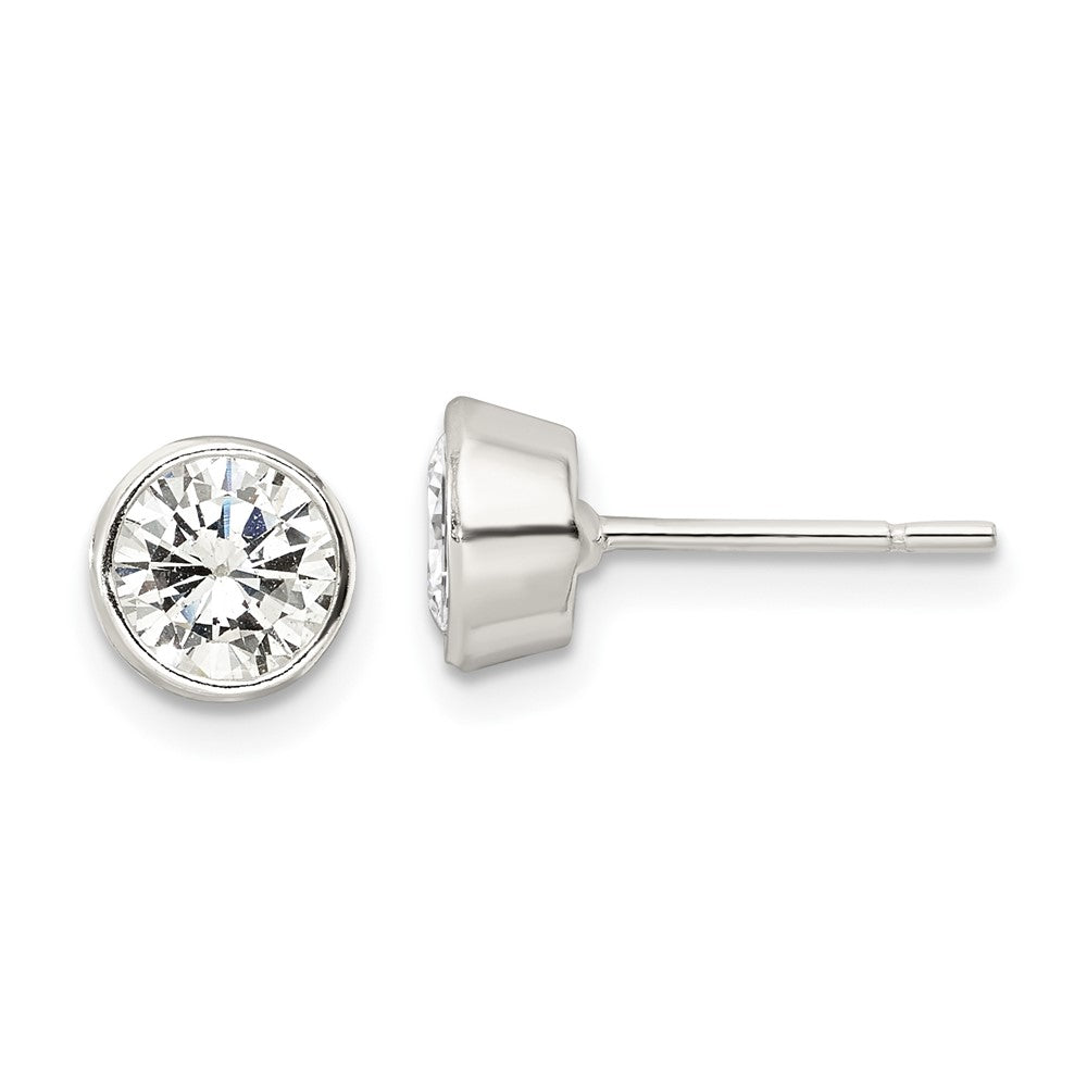Sterlingsilber Poliert 6mm Rund Zirkonia Zargenfassung Set Ohrstecker