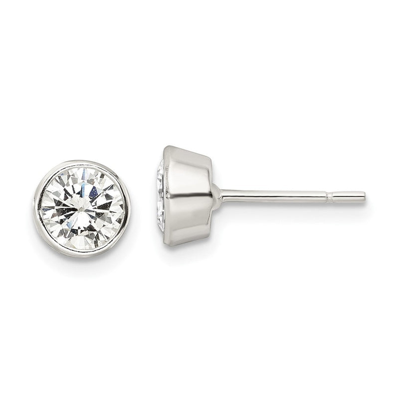 Sterlingsilber Poliert 6mm Rund Zirkonia Zargenfassung Set Ohrstecker