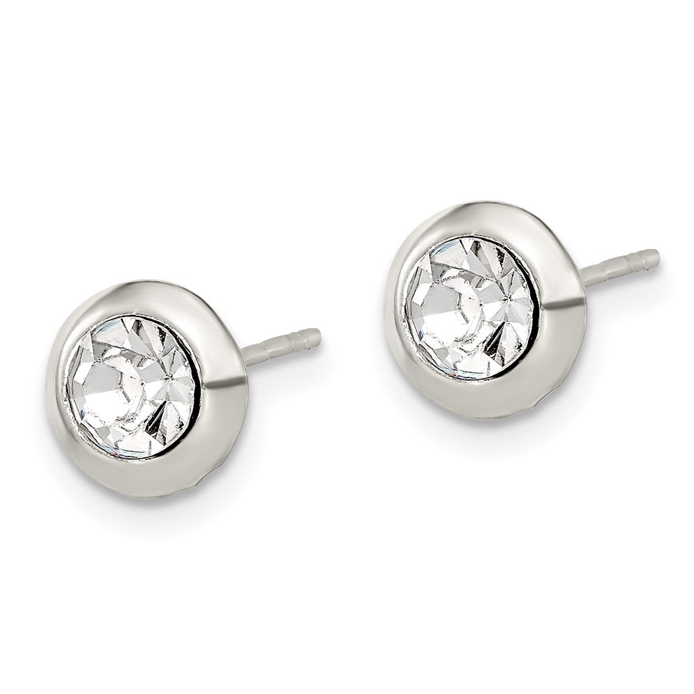 Sterlingsilber Poliert 8mm Rund Zirkonia Zargenfassung Set Ohrstecker