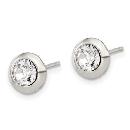 Sterlingsilber Poliert 8mm Rund Zirkonia Zargenfassung Set Ohrstecker