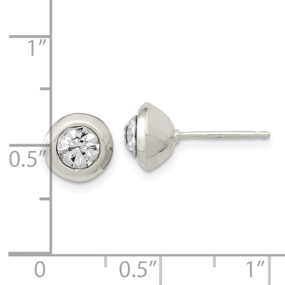 Sterlingsilber Poliert 8mm Rund Zirkonia Zargenfassung Set Ohrstecker