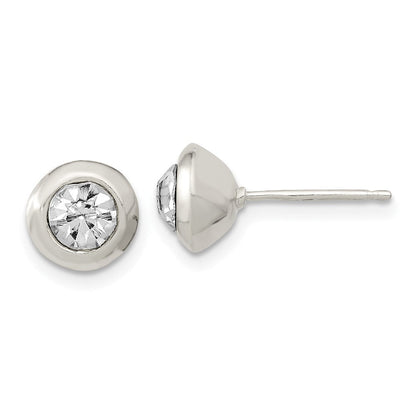 Sterlingsilber Poliert 8mm Rund Zirkonia Zargenfassung Set Ohrstecker