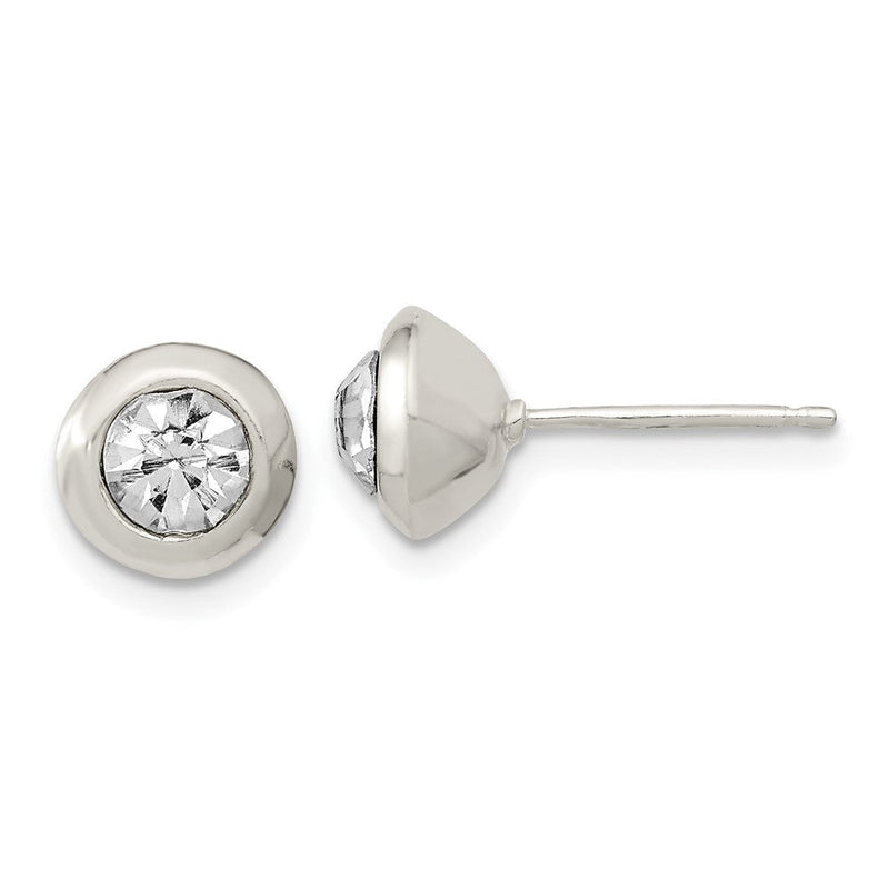 Sterlingsilber Poliert 8mm Rund Zirkonia Zargenfassung Set Ohrstecker