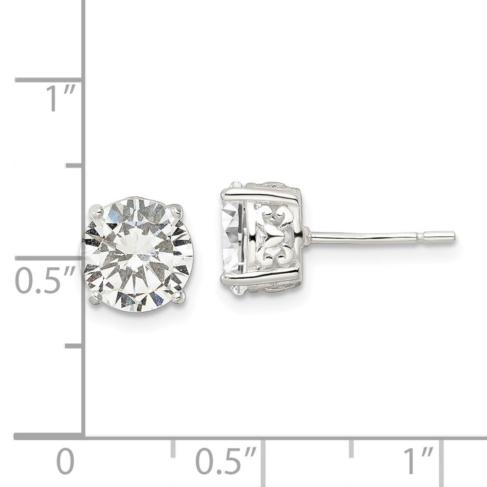 Sterlingsilber Poliert 8mm Rund Zirkonia Herz Korb Set Ohrstecker