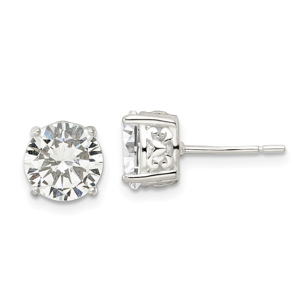 Sterlingsilber Poliert 8mm Rund Zirkonia Herz Korb Set Ohrstecker
